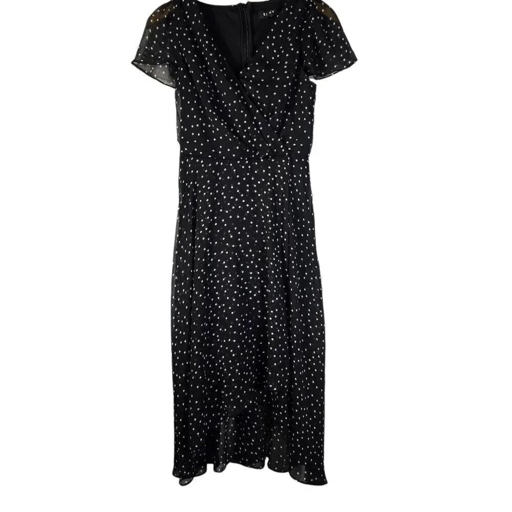 DKNY Black and White Polka Dot Midi Dress